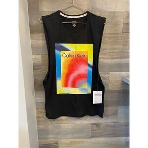 Calvin Klein NWT reimagine heritage black graphic rainbow muscle shirt medium un